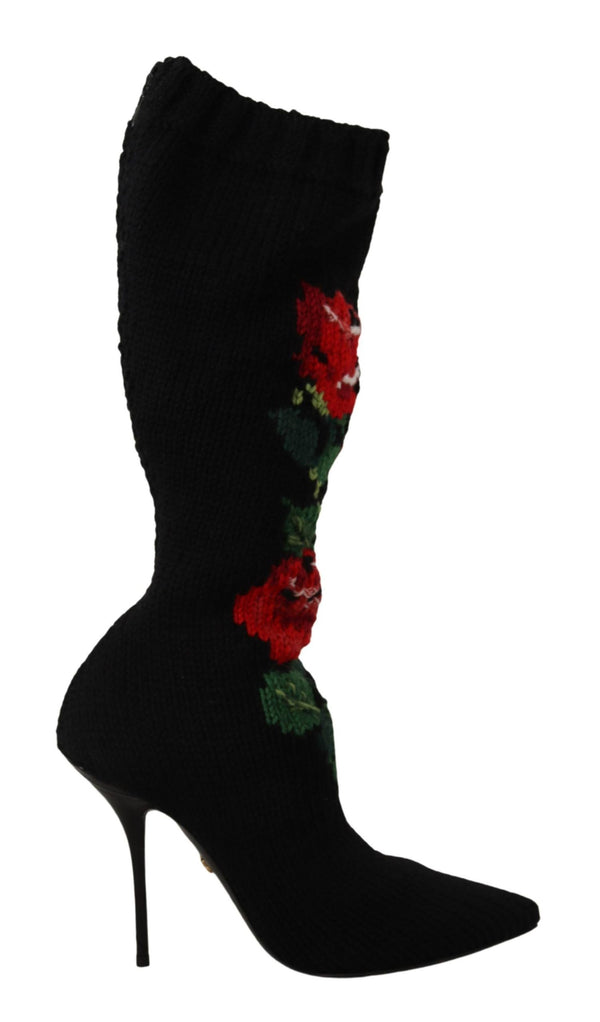 Dolce &amp; Gabbana Black Stretch Socks Red Roses saappaat Kengät