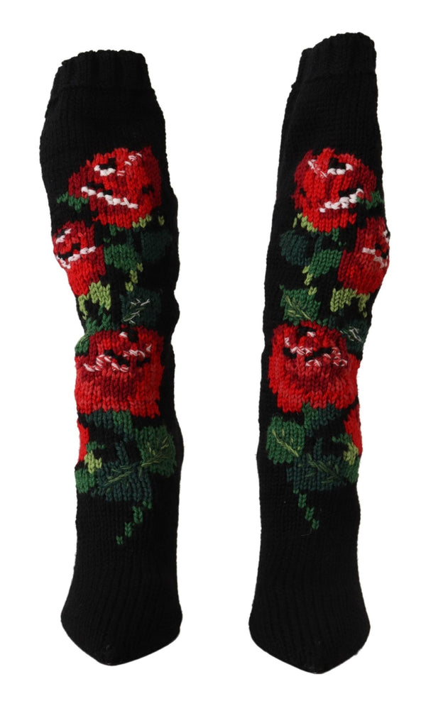 Dolce &amp; Gabbana Black Stretch Socks Red Roses saappaat Kengät