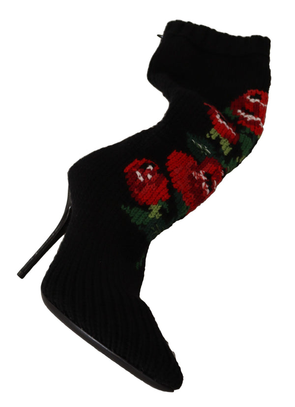 Dolce &amp; Gabbana Black Stretch Socks Red Roses saappaat Kengät