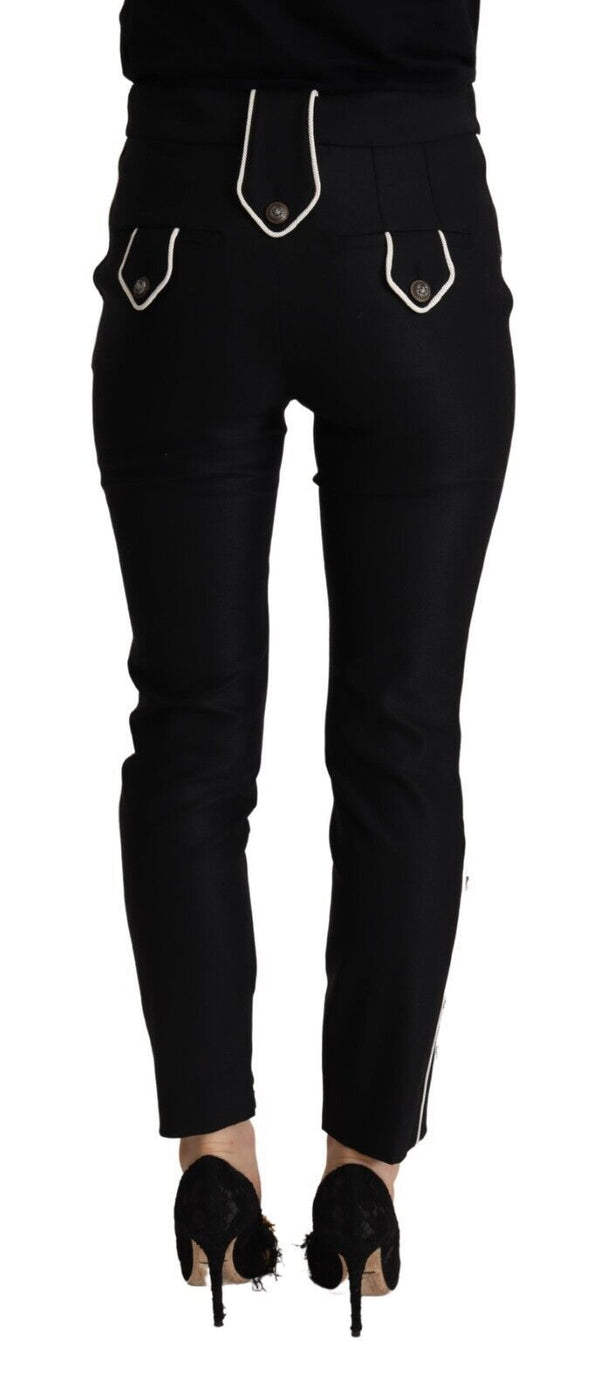 Dolce &amp; Gabbana Black Mid Waist Button -koristeiset Slim Fit -housut