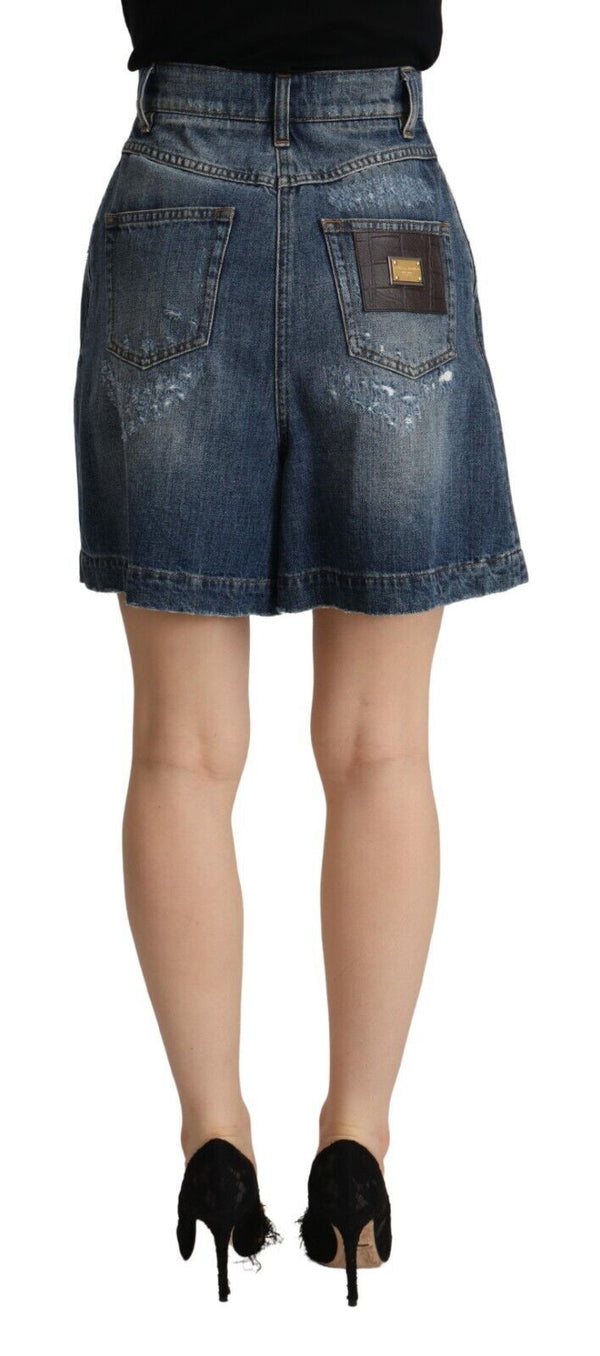 Dolce &amp; Gabbana Blue Distressed Cotton High Waist Bermuda Shortsit