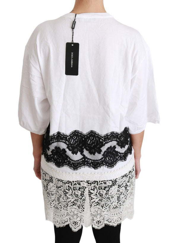 Dolce &amp; Gabbana White Fashion Sinner Cotton Lace T-paita Top