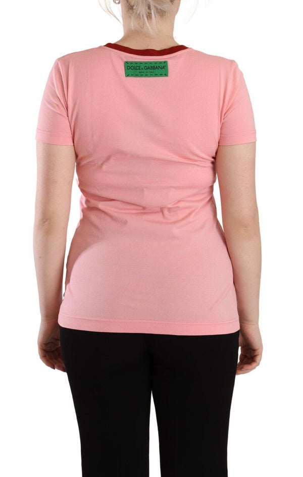 Dolce &amp; Gabbana Pink Cotton Short Sleeves Crewneck T-paita