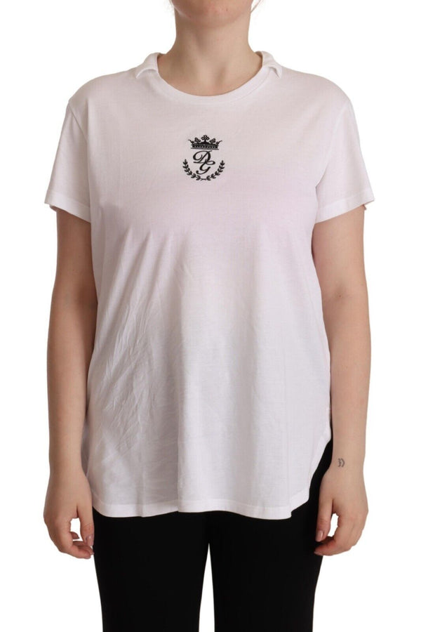 Dolce &amp; Gabbana valkoinen DG Crown Print Cotton Collared Neck T-paita