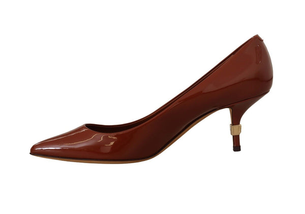 Dolce &amp; Gabbana Brown Kitten Heels Pumps Patent Leather -kengät