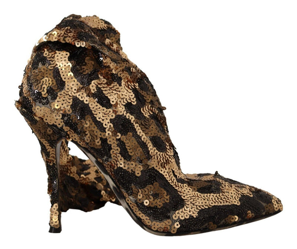 Dolce &amp; Gabbana Gold Leopard Sequins Heels Saappaat Kengät