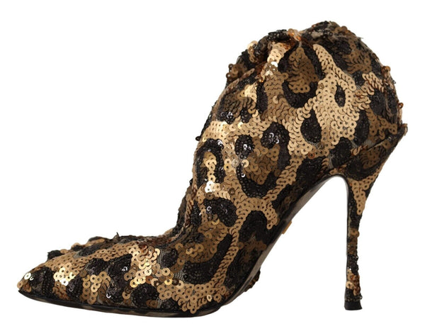 Dolce &amp; Gabbana Gold Leopard Sequins Heels Saappaat Kengät