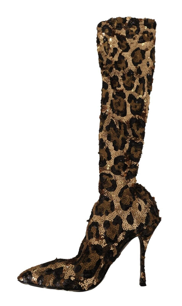 Dolce &amp; Gabbana Gold Leopard Sequins Heels Saappaat Kengät