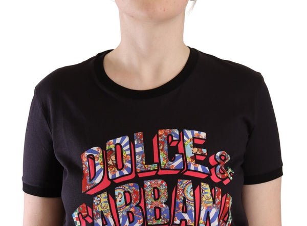 Dolce &amp; Gabbana Black Logo Print Cotton Crew Neck T-paita