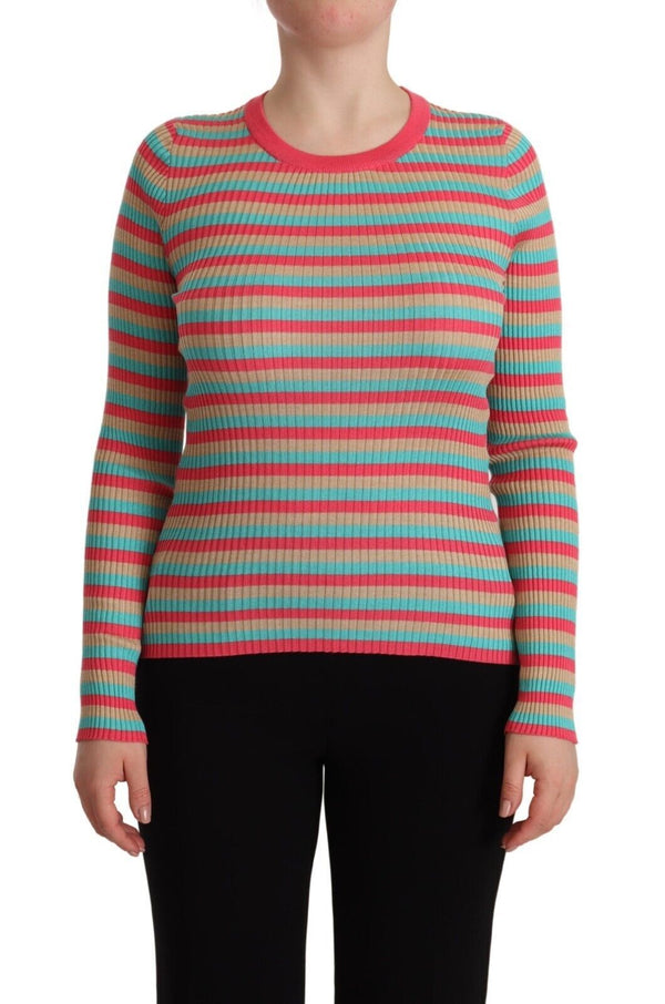 Dolce &amp; Gabbana Multicolor Stripes Silk Crew Neck -neulepusero