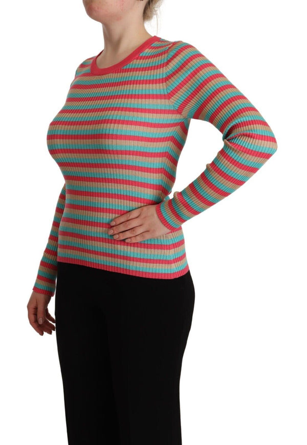 Dolce &amp; Gabbana Multicolor Stripes Silk Crew Neck -neulepusero