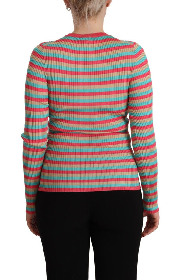 Dolce &amp; Gabbana Multicolor Stripes Silk Crew Neck -neulepusero