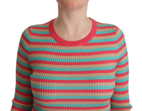 Dolce &amp; Gabbana Multicolor Stripes Silk Crew Neck -neulepusero