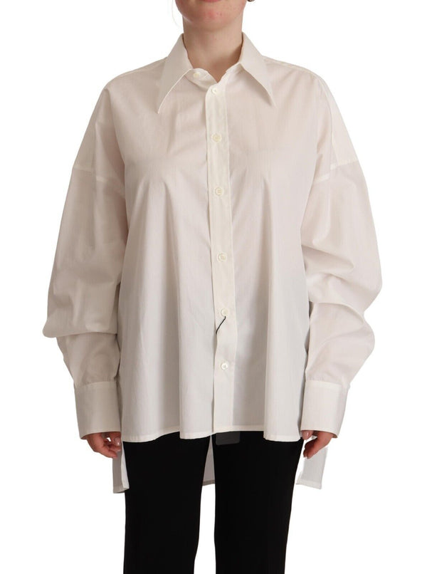 Dolce &amp; Gabbana White Cotton Button Up kaulus pitkähihainen toppi