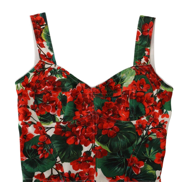 Dolce &amp; Gabbana Red Geranium Print Viskoosi Sweetheart Rajattu toppi