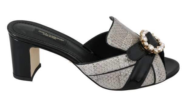 Dolce &amp; Gabbana Black Grey Exotic Leather Crystals Sandaalit Kengät