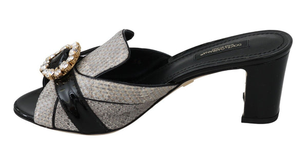 Dolce &amp; Gabbana Black Grey Exotic Leather Crystals Sandaalit Kengät