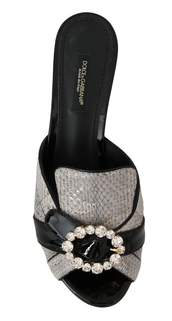 Dolce &amp; Gabbana Black Grey Exotic Leather Crystals Sandaalit Kengät