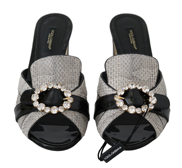 Dolce &amp; Gabbana Black Grey Exotic Leather Crystals Sandaalit Kengät