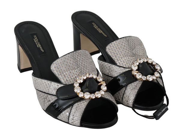 Dolce &amp; Gabbana Black Grey Exotic Leather Crystals Sandaalit Kengät