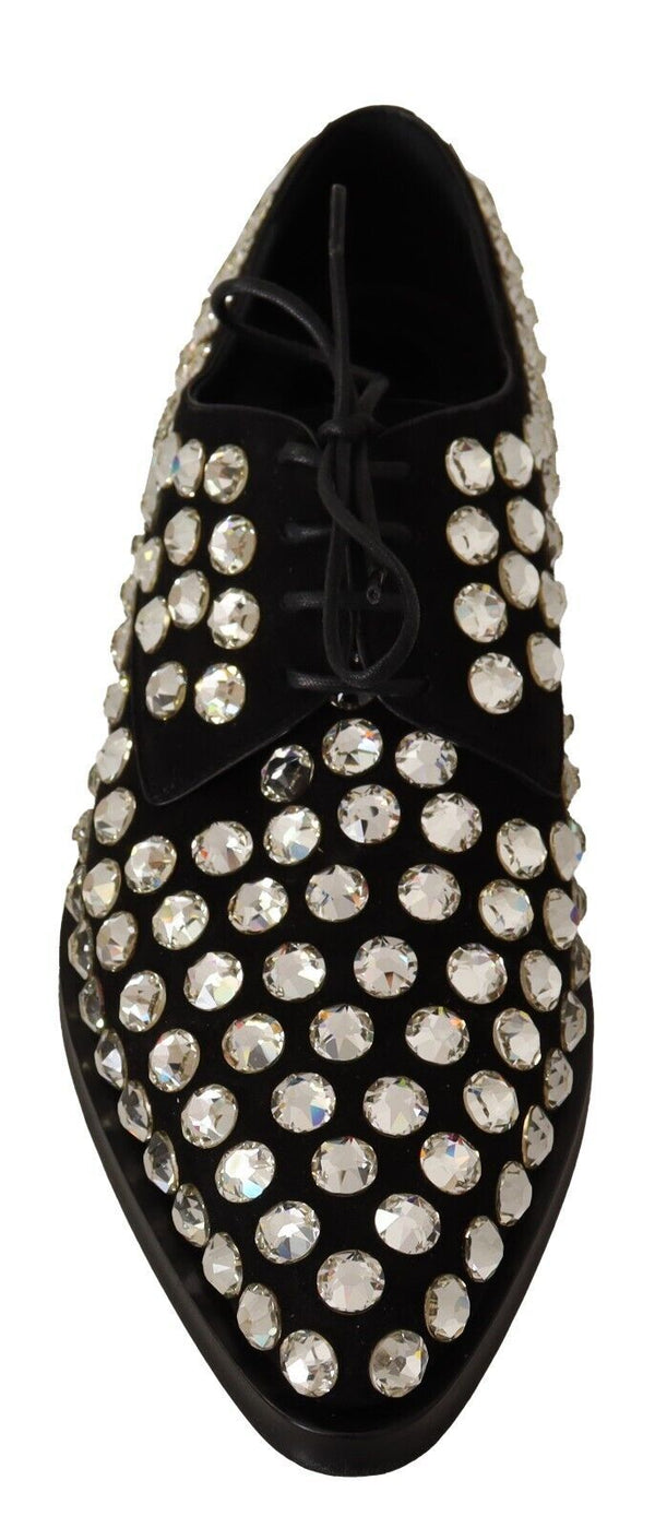 Dolce &amp; Gabbana Black Leather Crystals Lace Up Muodolliset kengät