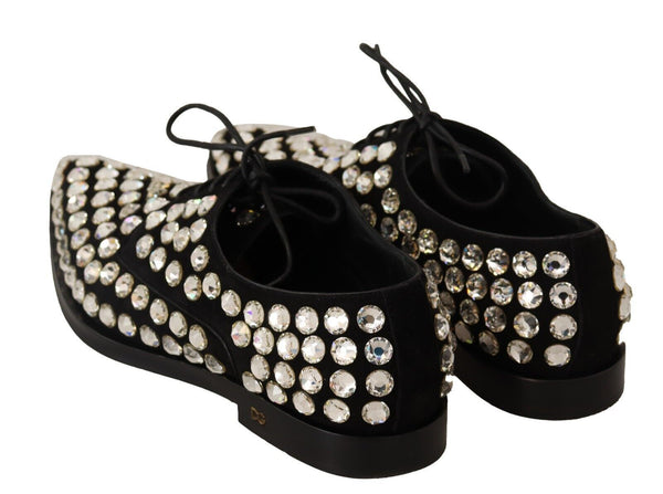 Dolce &amp; Gabbana Black Leather Crystals Lace Up Muodolliset kengät