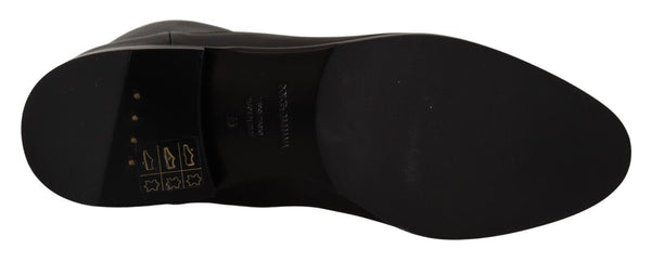 Dolce &amp; Gabbana Black Leather Flats Logo Short Boots -kengät