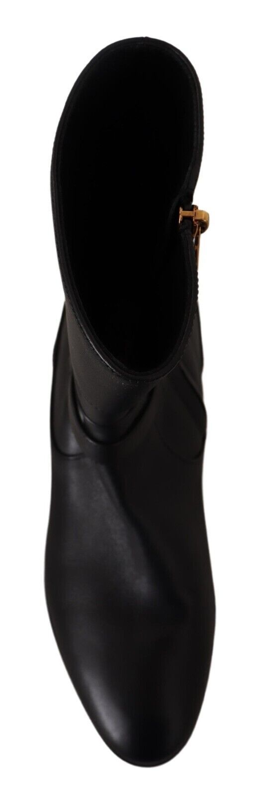 Dolce &amp; Gabbana Black Leather Flats Logo Short Boots -kengät