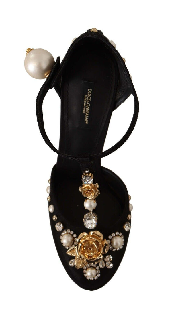 Dolce &amp; Gabbana Black Faux Pearl Crystal Vally Heels Sandals -kengät