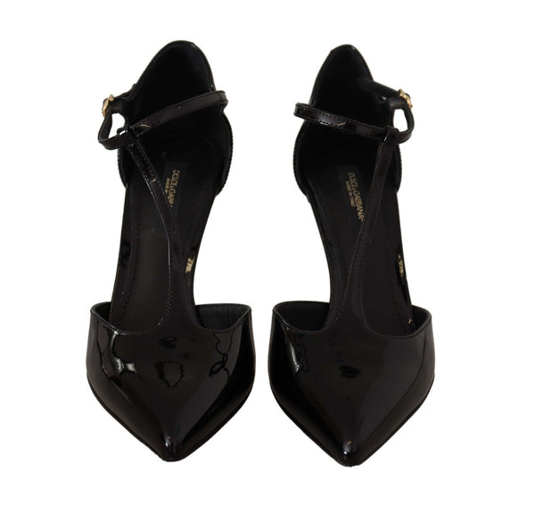 Dolce &amp; Gabbana musta kiiltonahka T-Strap Heels Sandaalit Kengät