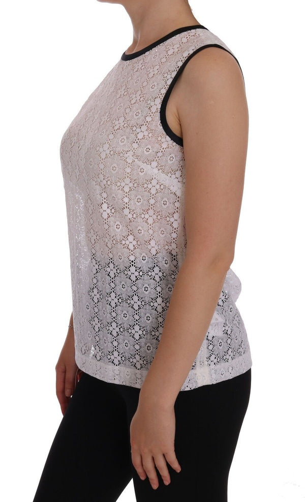 Dolce &amp; Gabbana White Lace Floral Nylon Tank T-paita