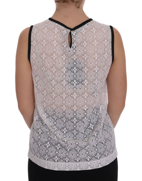 Dolce &amp; Gabbana White Lace Floral Nylon Tank T-paita