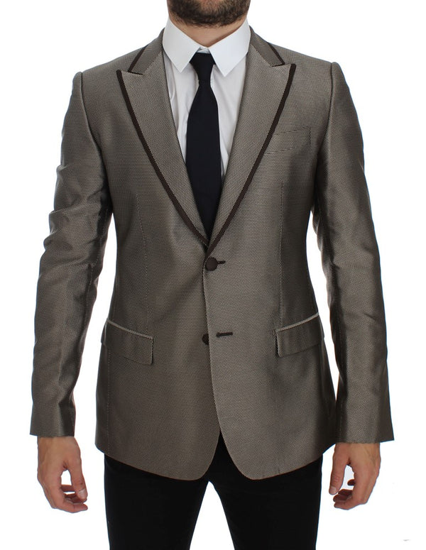 Dolce &amp; Gabbana Ruskea Slim Fit Silk Two Button Blazer