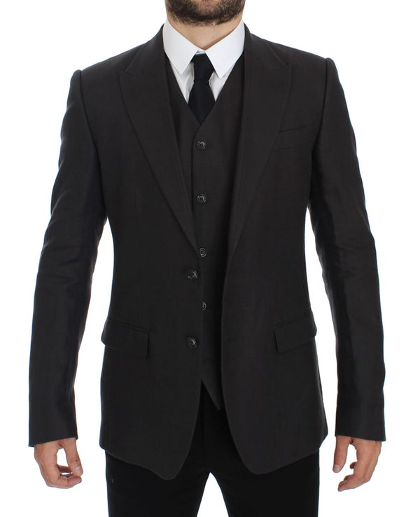 Dolce & Gabbana Elegant Gray Linen Slim Fit Blazer and Vest