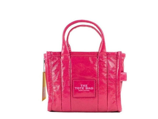 Marc Jacobs Shiny Crinkle Mini Tote Magenta Leather Crossbody käsilaukku