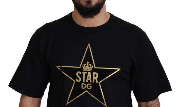 Dolce &amp; Gabbana Black Gold STAR Crown DG Cotton Crewneck T-paita