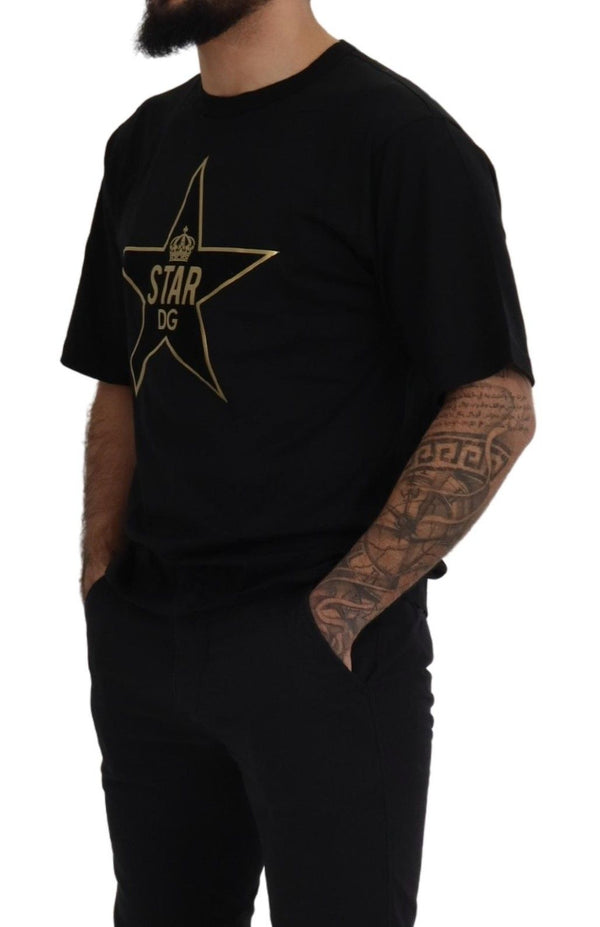 Dolce &amp; Gabbana Black Gold STAR Crown DG Cotton Crewneck T-paita