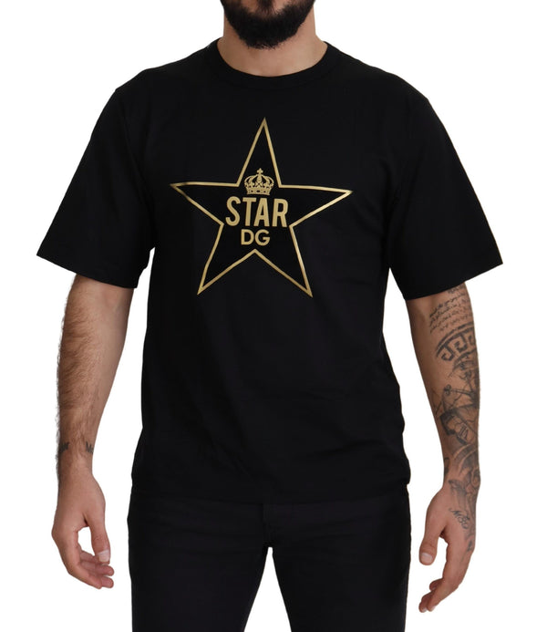 Dolce &amp; Gabbana Black Gold STAR Crown DG Cotton Crewneck T-paita