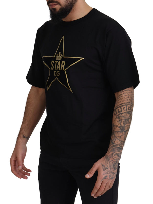 Dolce &amp; Gabbana Black Gold STAR Crown DG Cotton Crewneck T-paita