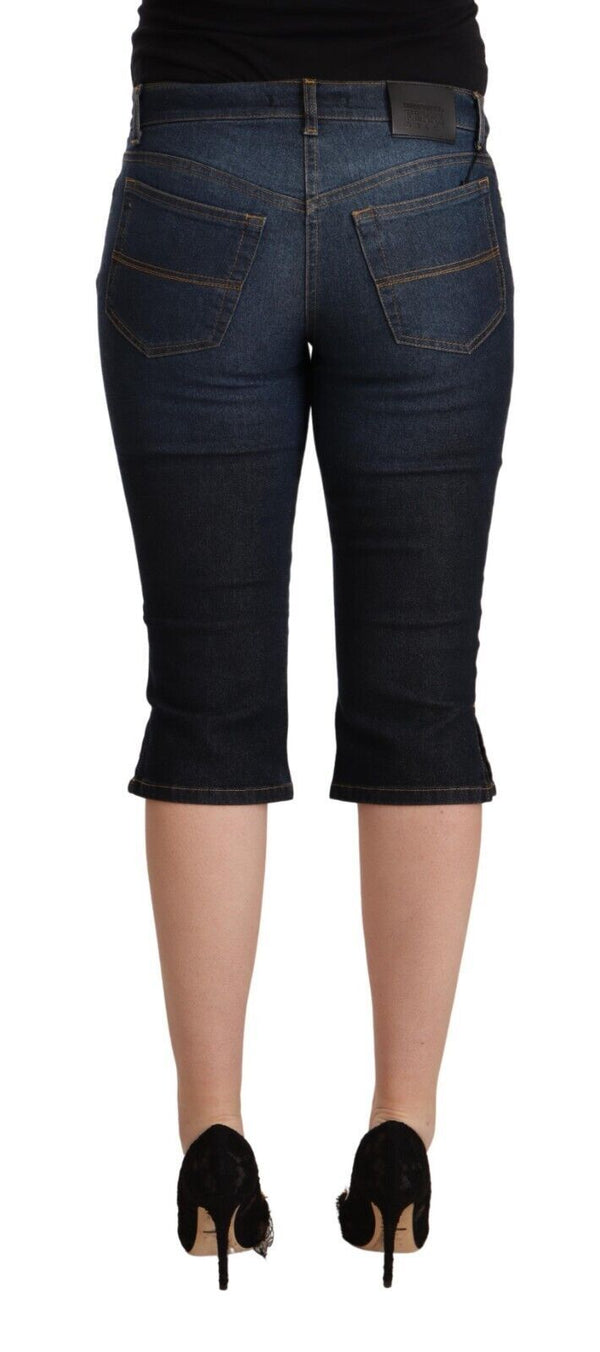 GF Ferre Blue Cotton Stretch Matala vyötärö Slim Capri Denim Farkut