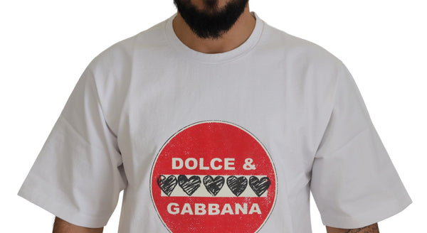 Dolce &amp; Gabbana White Amor Heart Cotton Crewneck T-paita