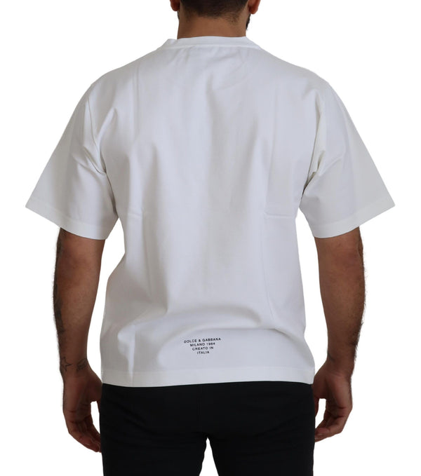 Dolce &amp; Gabbana White Logo Print Cotton Crewneck T-paita