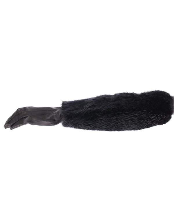 Dolce &amp; Gabbana Black Beaver Fur lampaannahkaiset kyynärpäähanskat