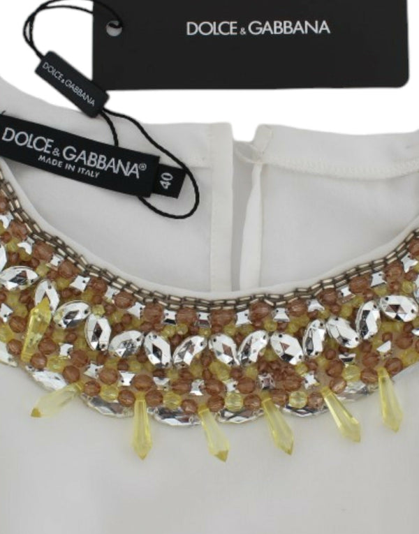 Dolce &amp; Gabbana Valkoinen kristallilla koristeltu toppi