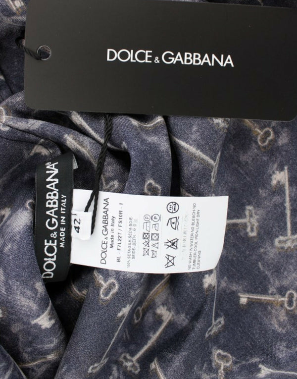 Dolce &amp; Gabbana Blue gold key print silkkipusero