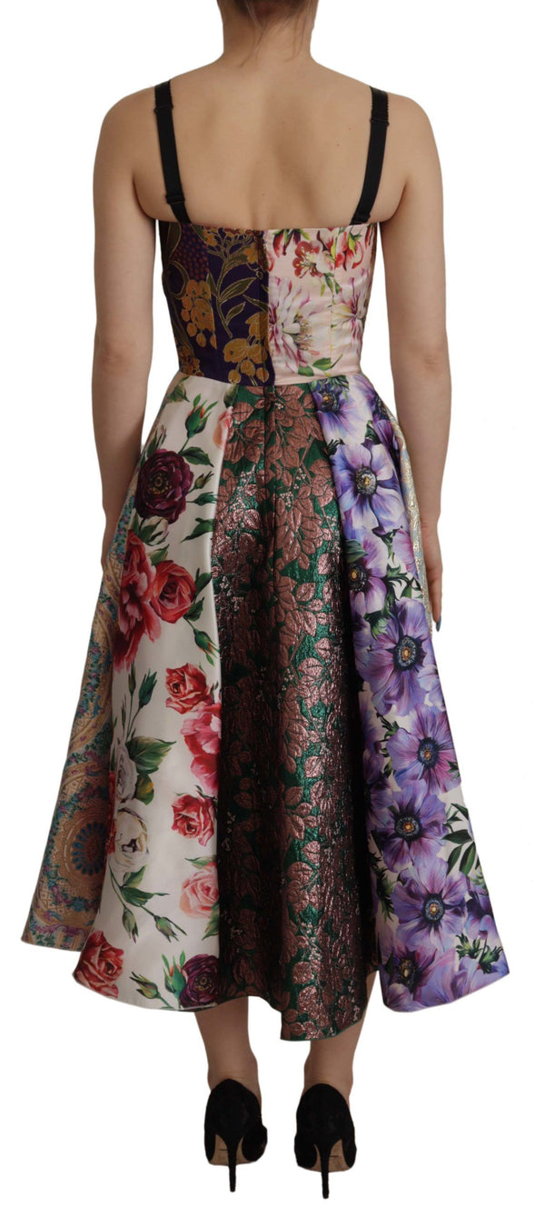 Dolce &amp; Gabbana Dress Midi Patchwork kukka jaquard silkki