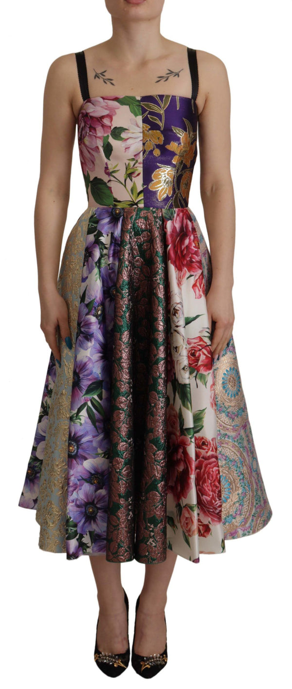 Dolce &amp; Gabbana Dress Midi Patchwork kukka jaquard silkki