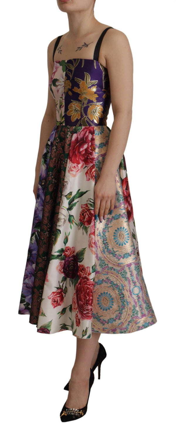 Dolce &amp; Gabbana Dress Midi Patchwork kukka jaquard silkki