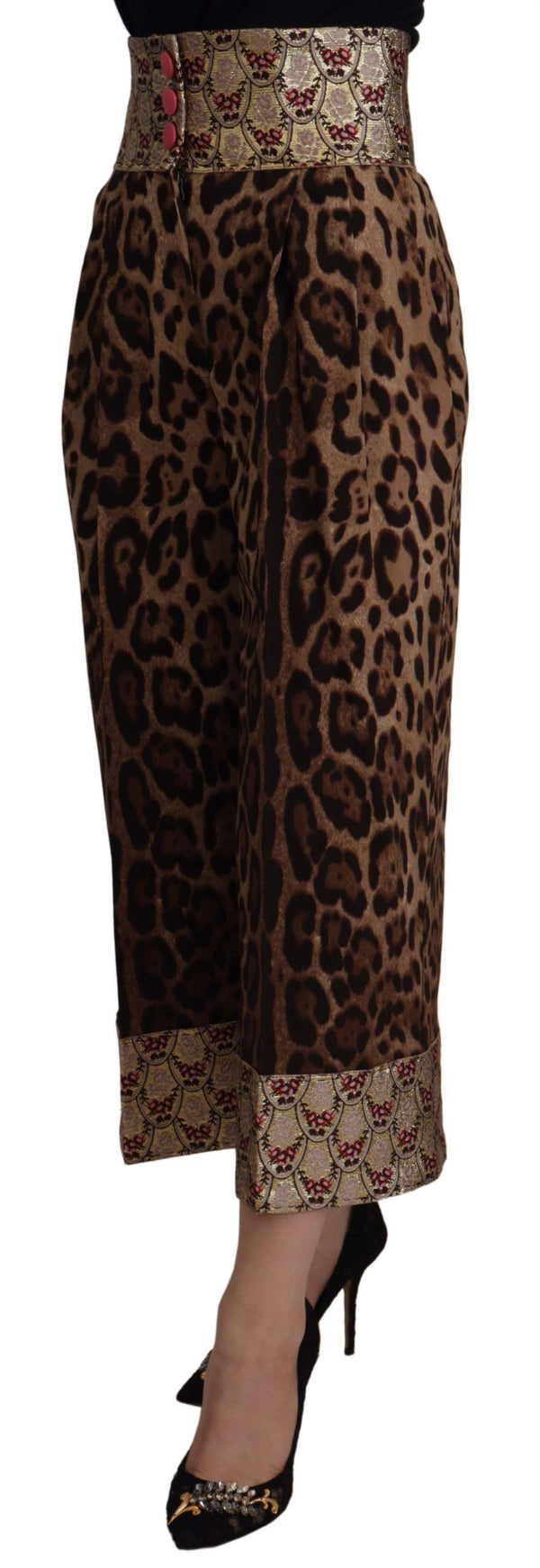 Dolce &amp; Gabbana Ruskeat Leopard Gold Jacquard korkeavyötäröiset housut