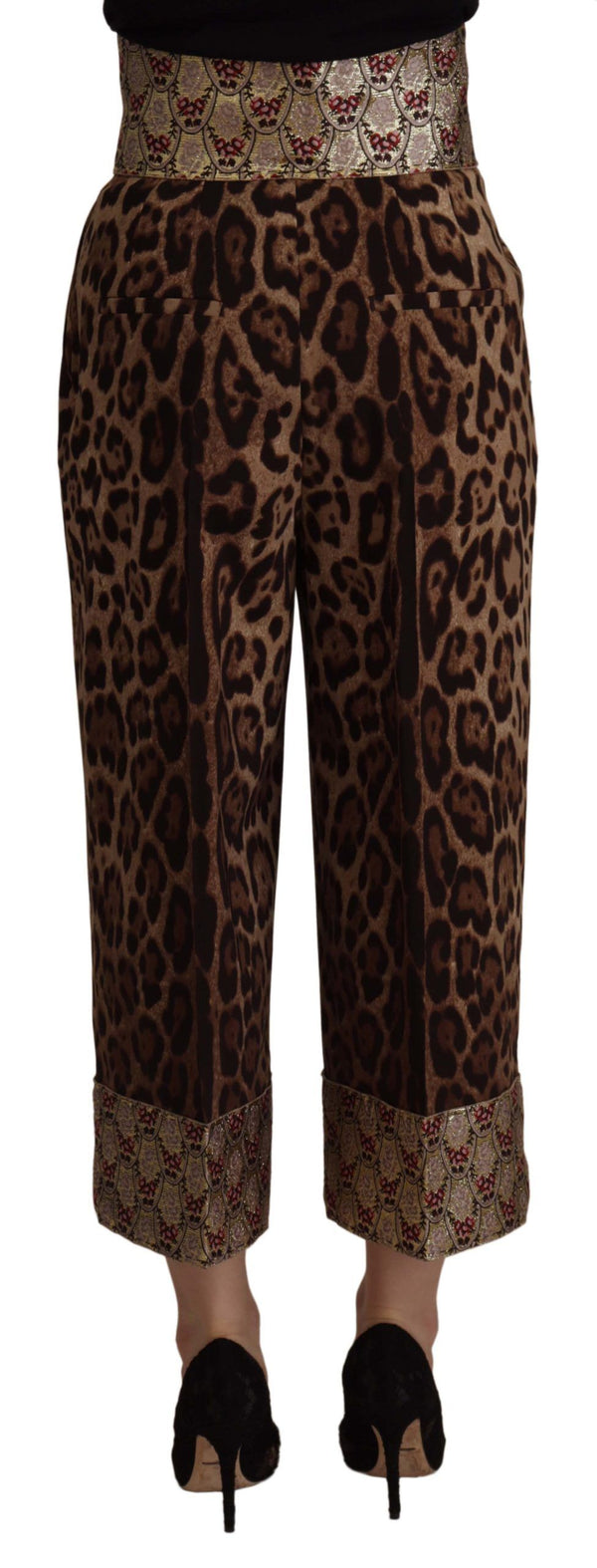 Dolce &amp; Gabbana Ruskeat Leopard Gold Jacquard korkeavyötäröiset housut